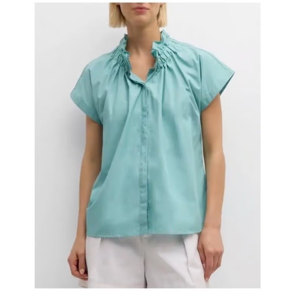 Finley Jenny Striped 100% Cotton Chalk Stripe Button Down Shirt Ruffle Size XS